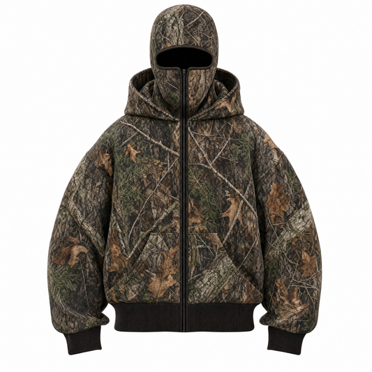 Stealth Camo Hunting Jacket with Full-Face Hood